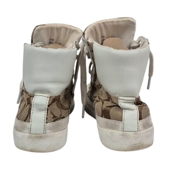 Coach Signature & Leather Ellis Khaki / White High Top Sneakers 8 - Picture 5 of 8